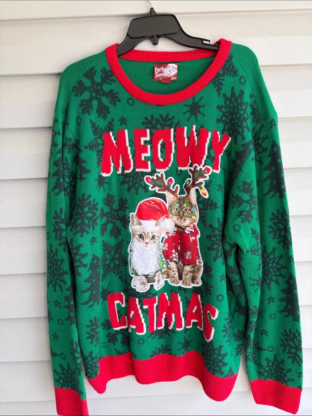 Men’s Green 'Meowy Catmas' Holiday Sweater